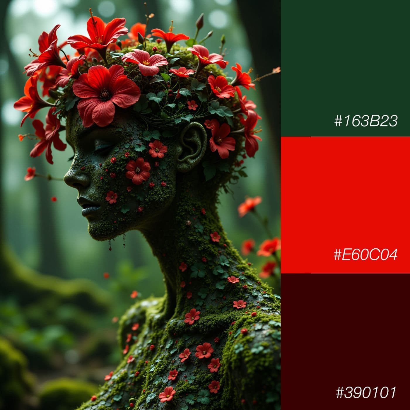 Farbkombination Tiefgrün, Intensives Rot und Dunkelrot – Dramatic Harmony