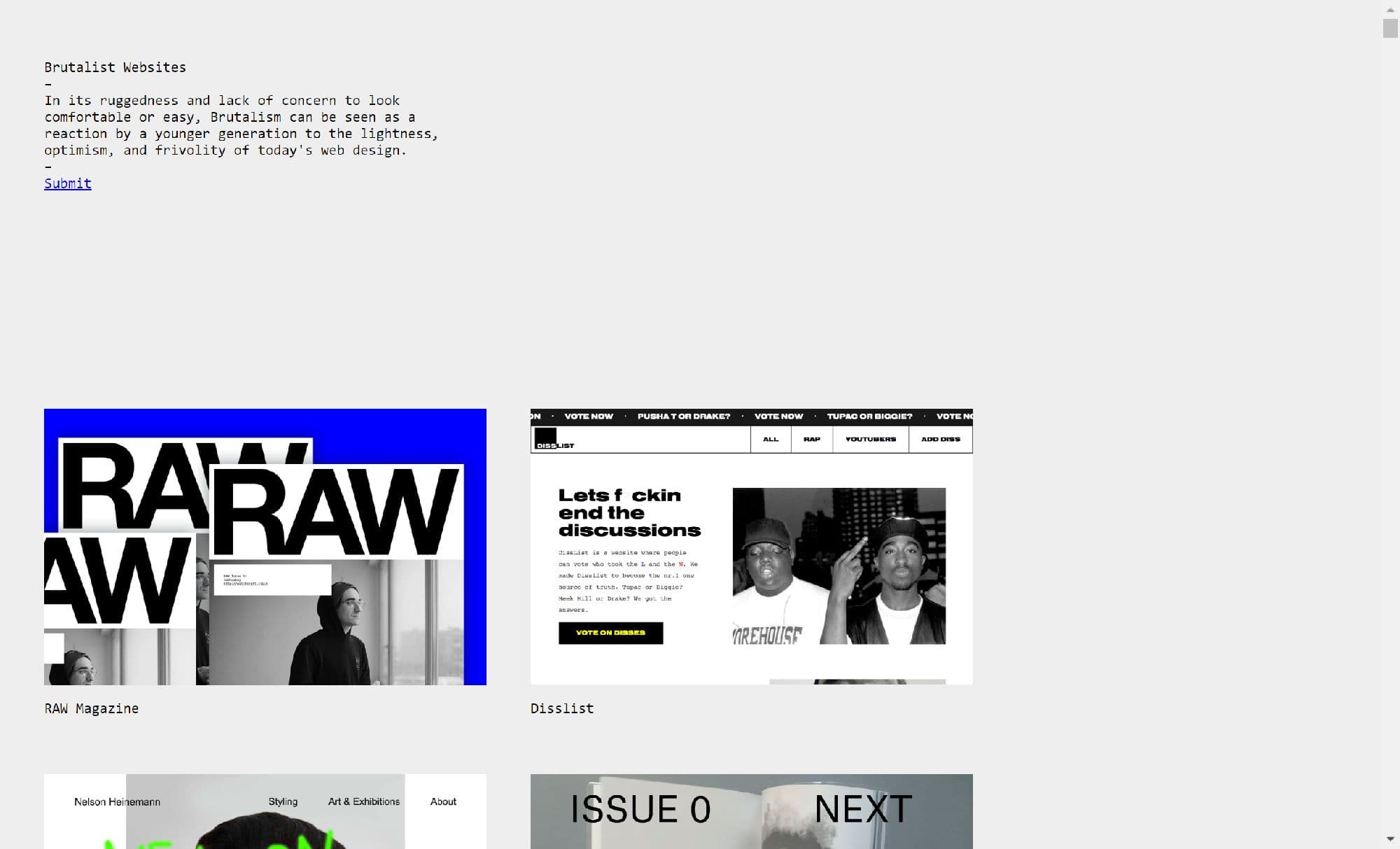 Website mit brutalismus brutalistwebsites.com Screenshot
