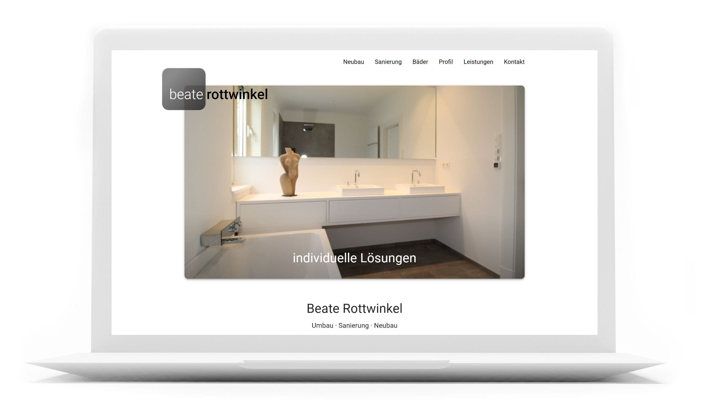 Webdesign Referenz: Website für eine Architektin mit einem Startslider der Architekturfotografien zeigt präsentiert auf einem MacBook-Display