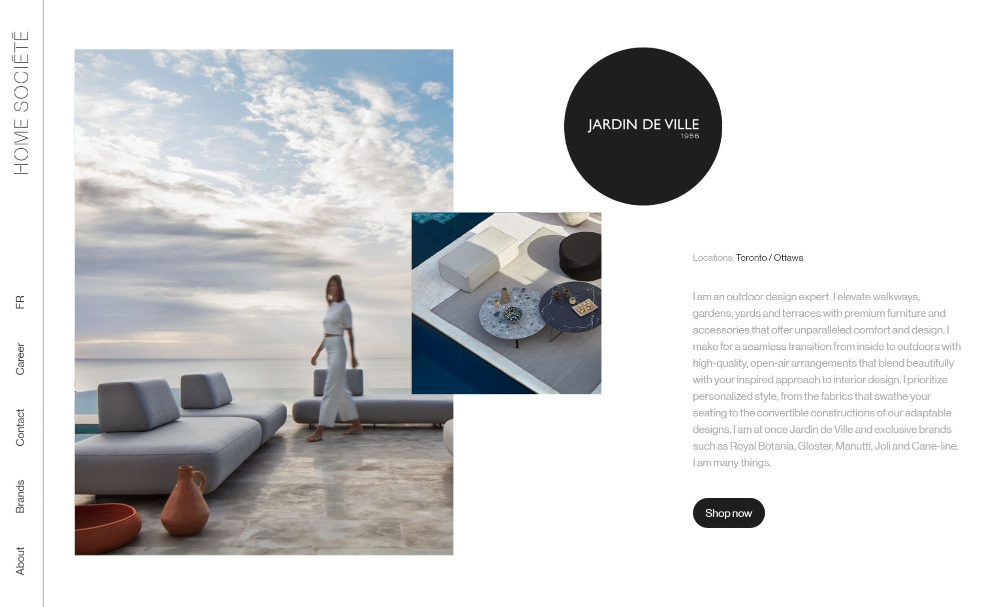 Website von Home Societe, die den Trend der Asymmetrie nutzt