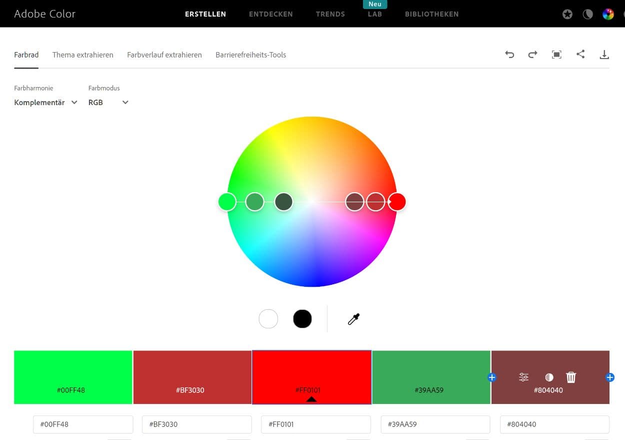 Komplementärfarben - Beispiel Gewichtung von Komplementärfarben