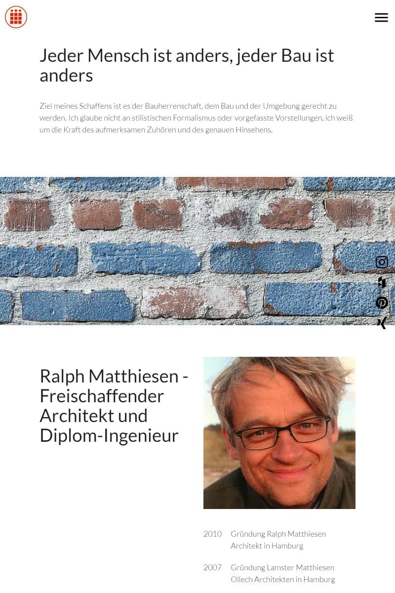 Webdesign Projekt: Screenshot einer mobilen Ansicht einer Architekturwebsite