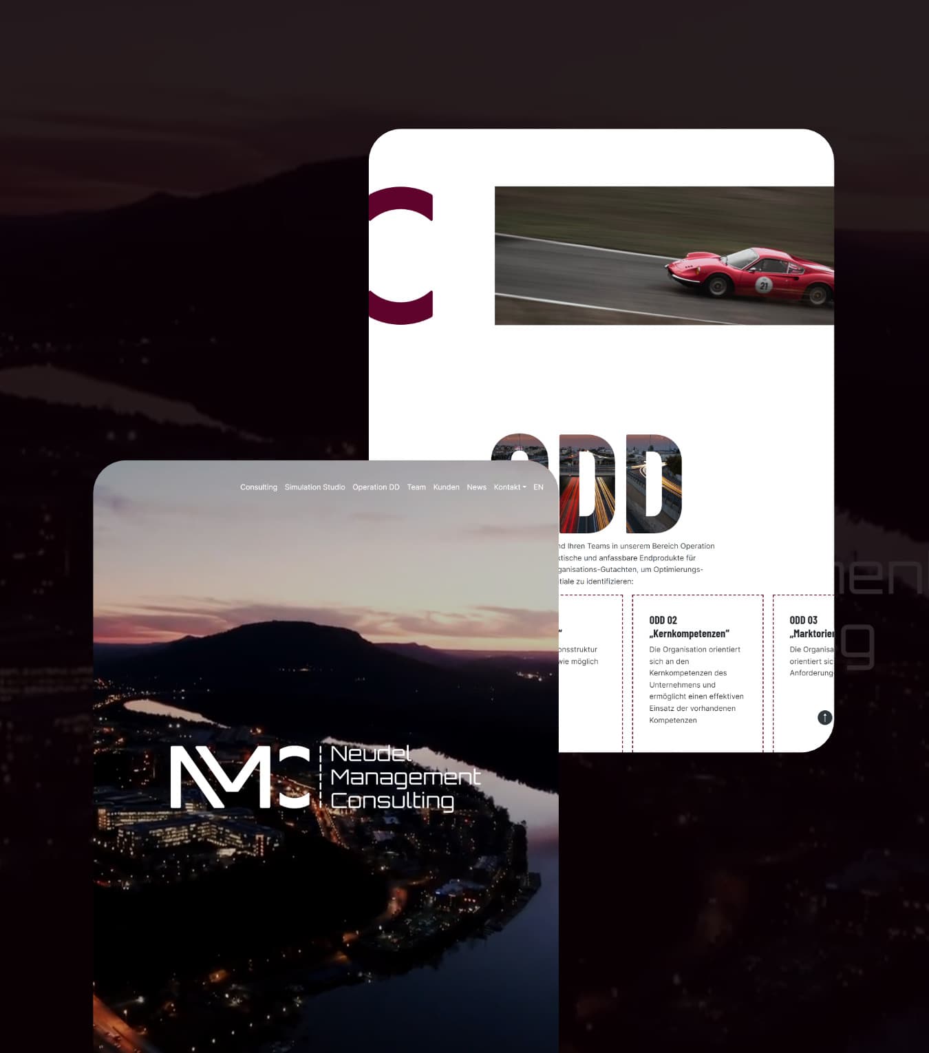 Tabelt-Ansichten der Website-Referenz Neudel Management Consulting mit moodiger Videosequenz und Design im Magazin-Style