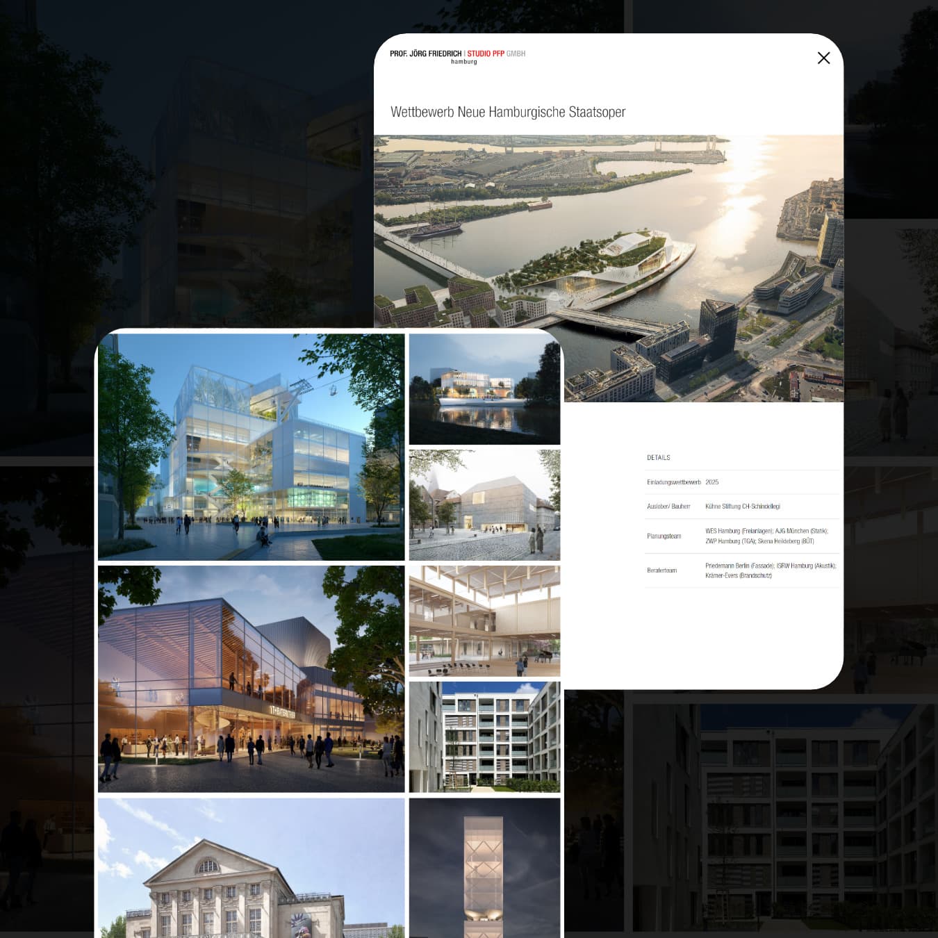 Responsive Webdesign für Architekten: Smartphone- und Desktop-Ansichten der Website von Beate Rottwinkel. Das Design besticht durch ein klares Interface, nutzerfreundliche Bild-Slider für Projektdetails und einer visuellen Anteaserung der Unterseiten.