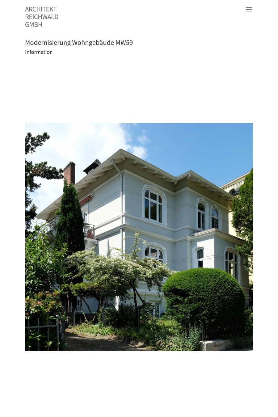 Website-Referenz: Screenshot einer Projekteinzelseite für ein Architekturbüro