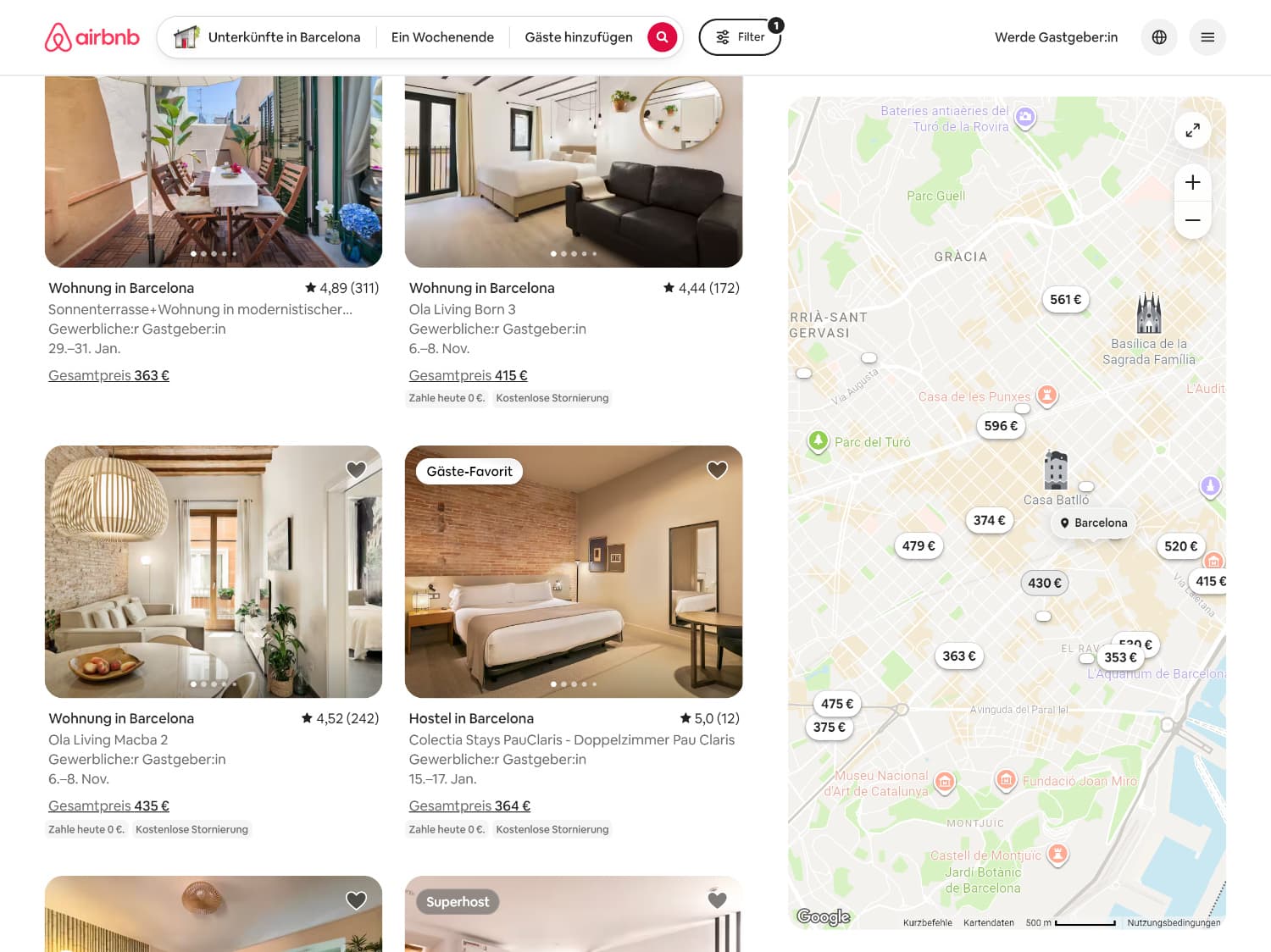 Airbnb Screenshot - als Beispiel für eine Publikums-Award-Website