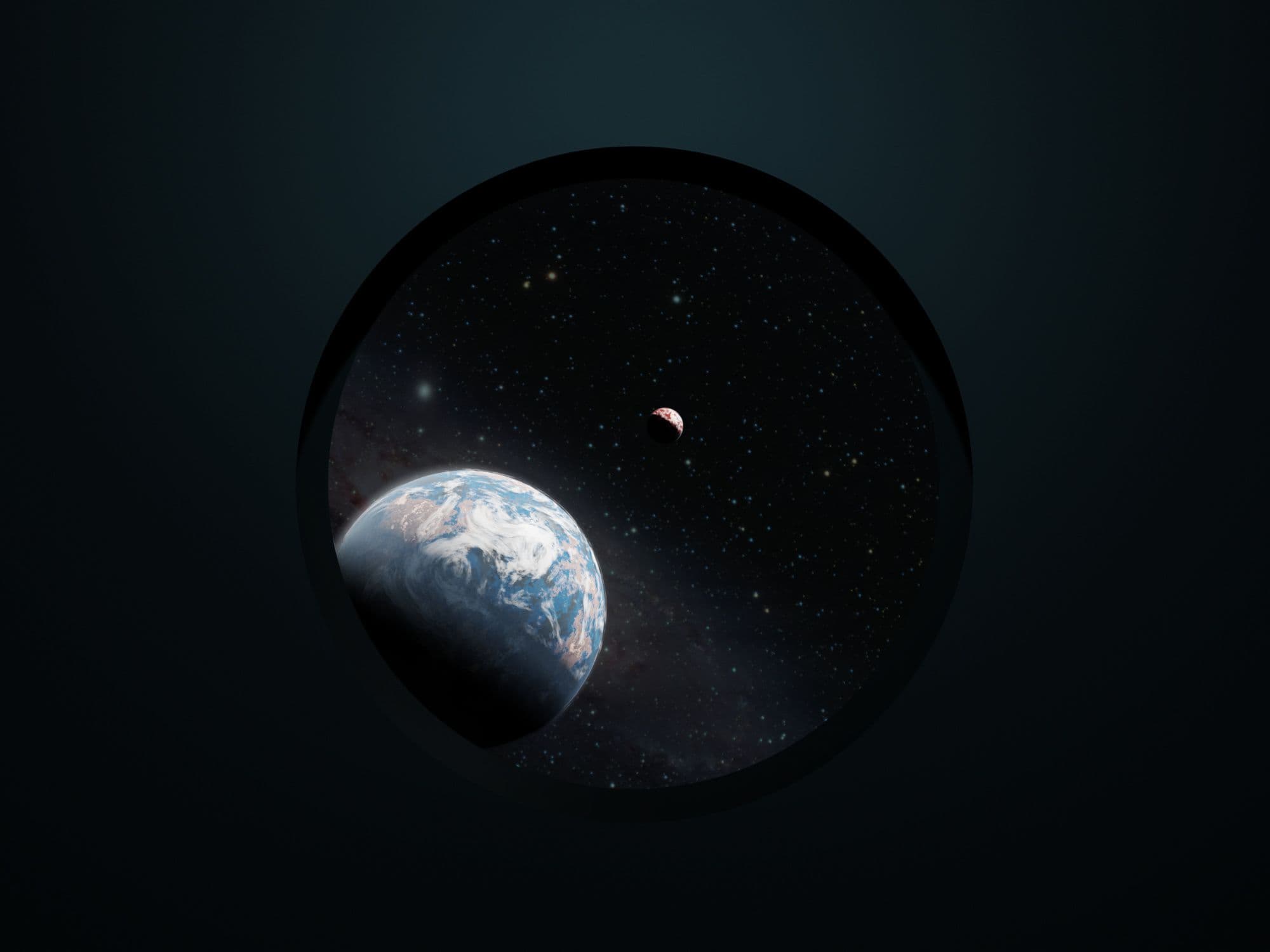 Rendering eines Bildes mit Blick aus einem Raumschiff auf einen Planeten Als Synonym für das was mit der Entwicklung von Individualsoftware möglich ist.