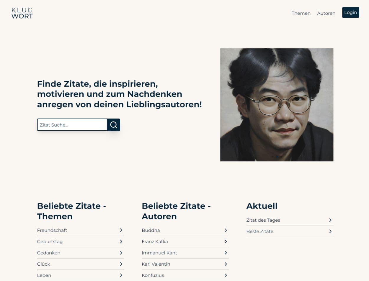 Screenshot eines Headless CMS Projekts mit riesiger Datenbank und Livesuche berühmter Zitate