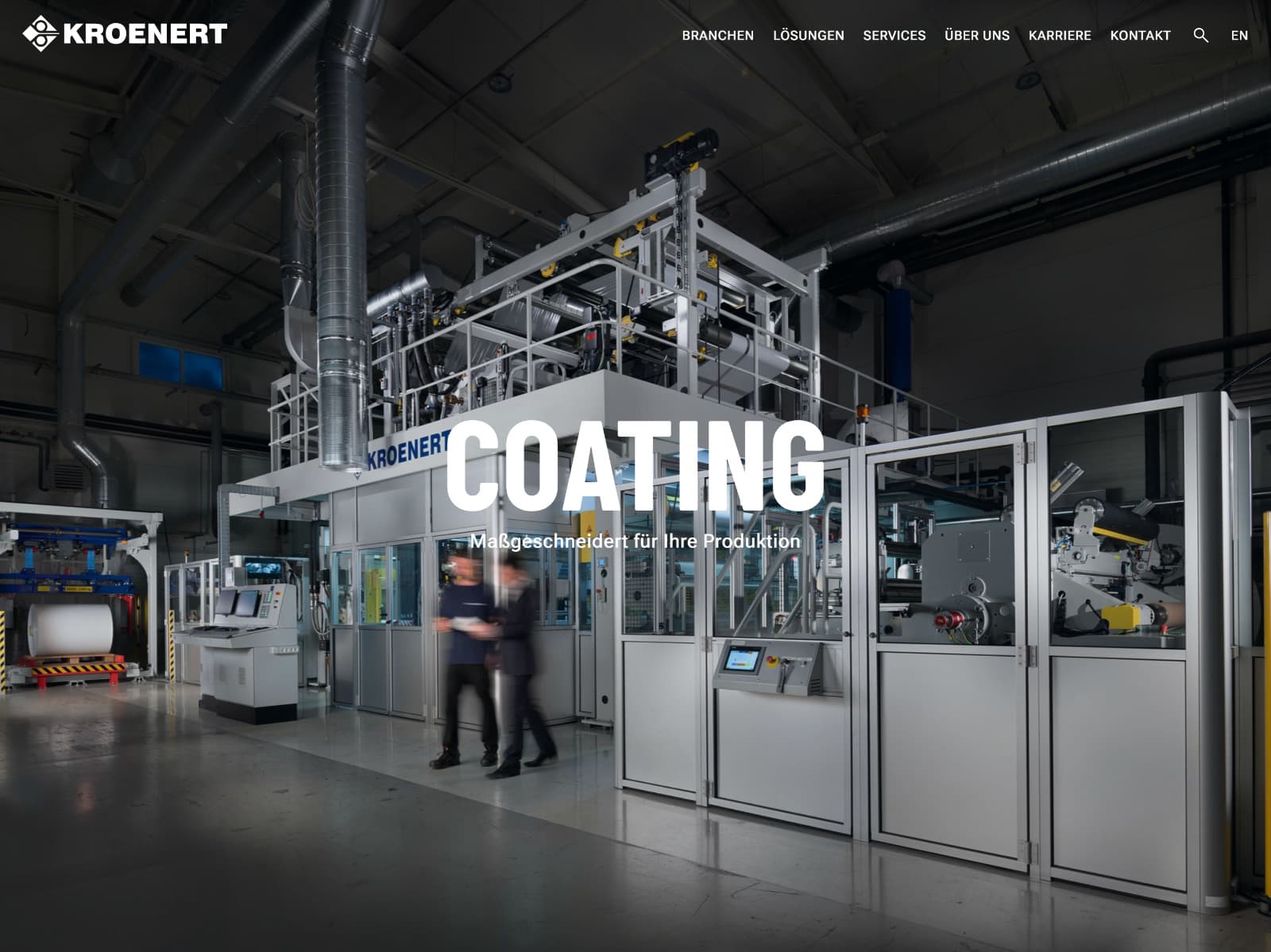 Screenshot der Startsequenz des Maschinenbauunternehmen KROENERT - Als Referenzbeispiel für ein umfangreiches Backend-Projekt