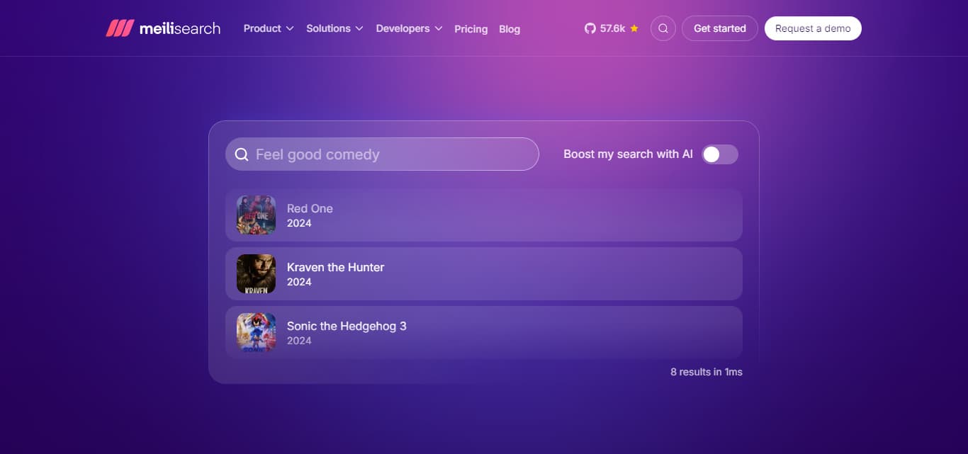Meilisearch screenshot - Als Beispiel für eine Technologie, die bei der Entwicklung von Digitalisierungs-Gewinner-Websites hilfreich ist
