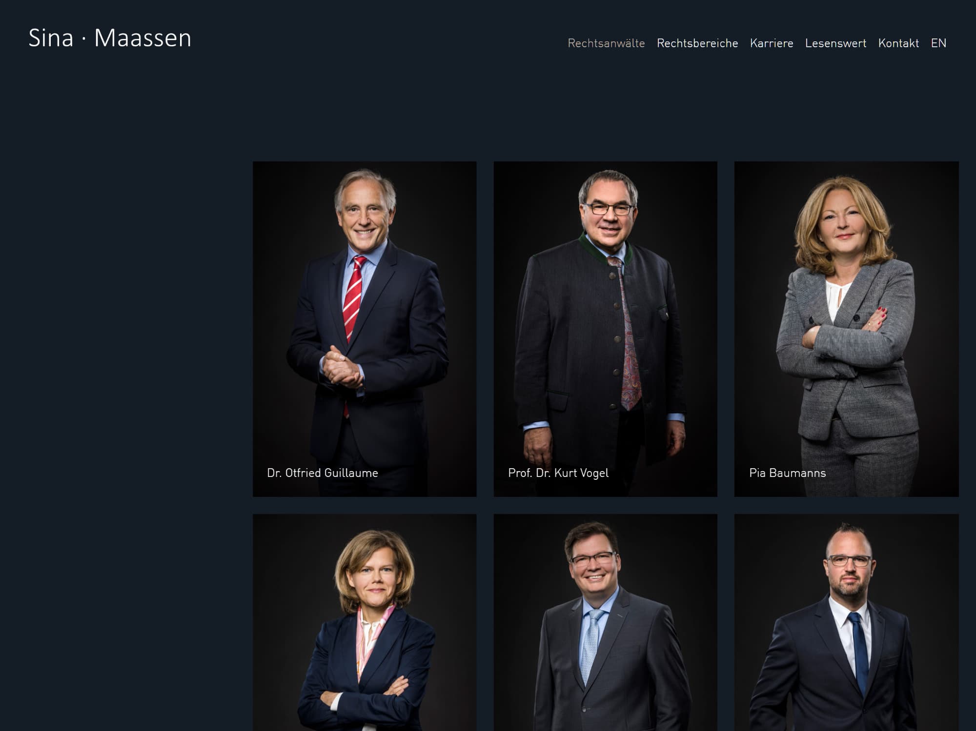 Screenshot der Teamseite unseres Referenzprojekts Sina Maasen mit klarem UI Design
