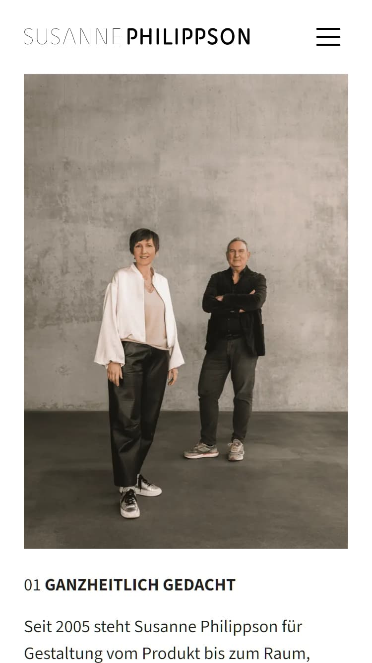 Screenshot der Über uns Seite des Architekturbüros mit den beiden Geschäftsführern Susanne Philippson und Reiner Heublein