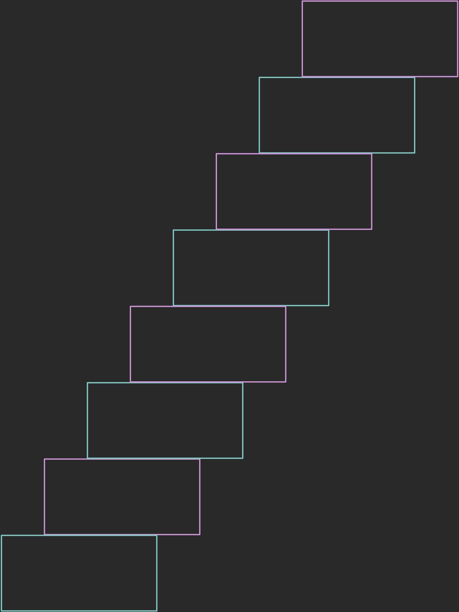 Eine durch gleichgroße Rechtecke angedeutete Treppe als Symbol, dass die Website-Kosten bei uns nicht auf einmal anfallen, sondern Schrittweise in Teilbeträgen gezahlt werden können - passend zur jeweils angefallenen Leistung.