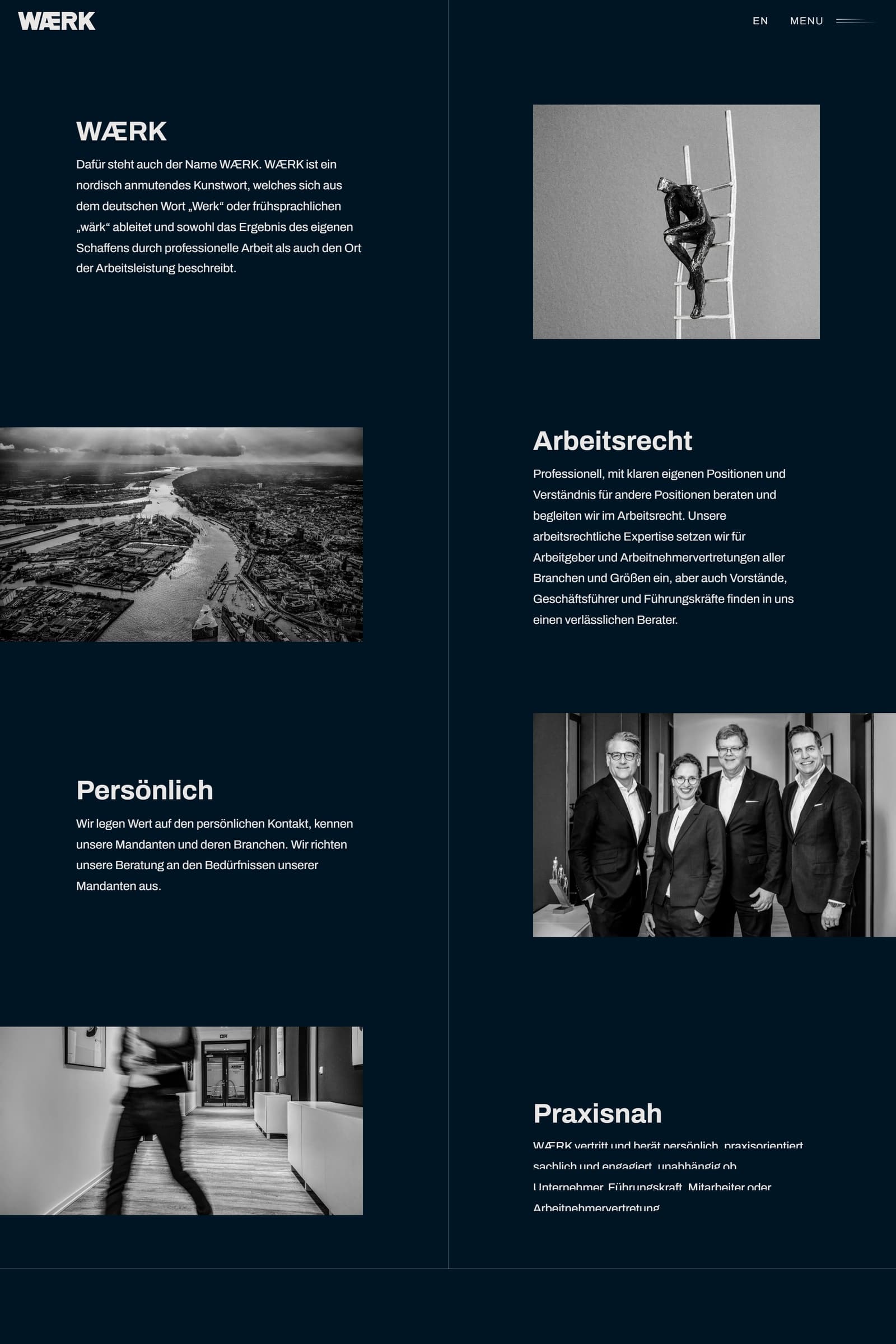 WAERK - Screenshot der Webdesign Referenz mit einer Text-Bild-Galerie mit Parallax-Effekt
