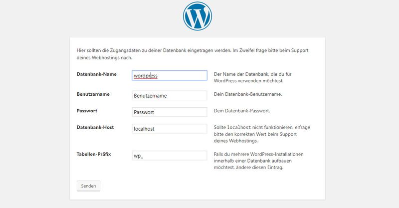 WordPress installieren - Datenbank Infos eintragen
