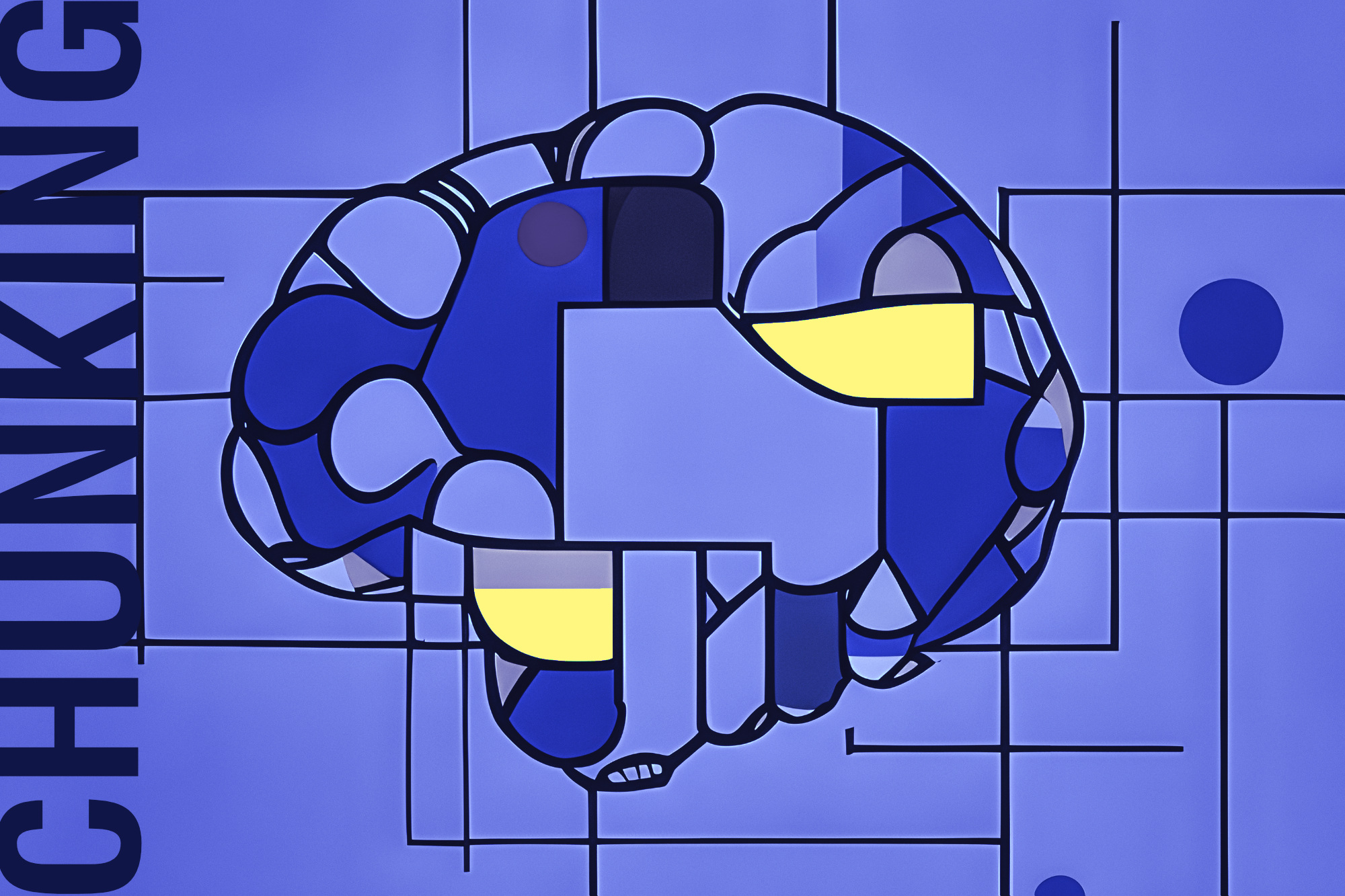 Illustration eines Gehirnes, was Chunks von Informationen verarbeitet.