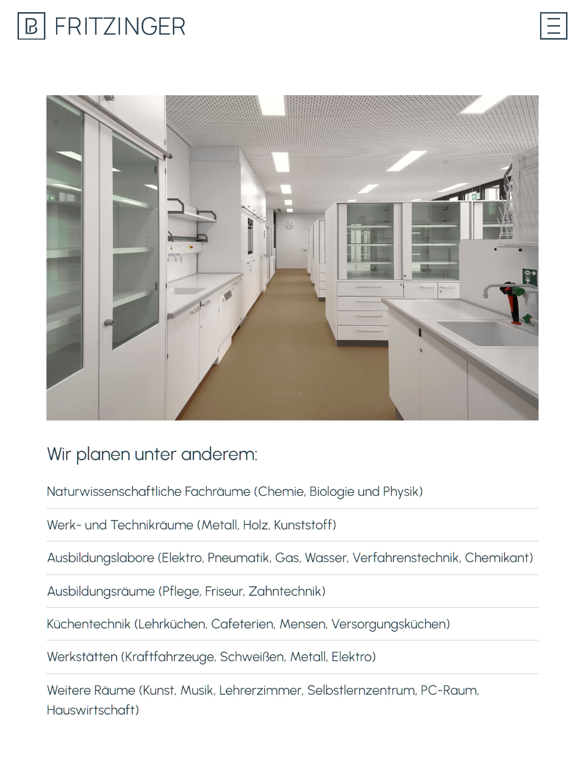 Webdesign für PB Fritzinger - Screenshot Fachraumplanung