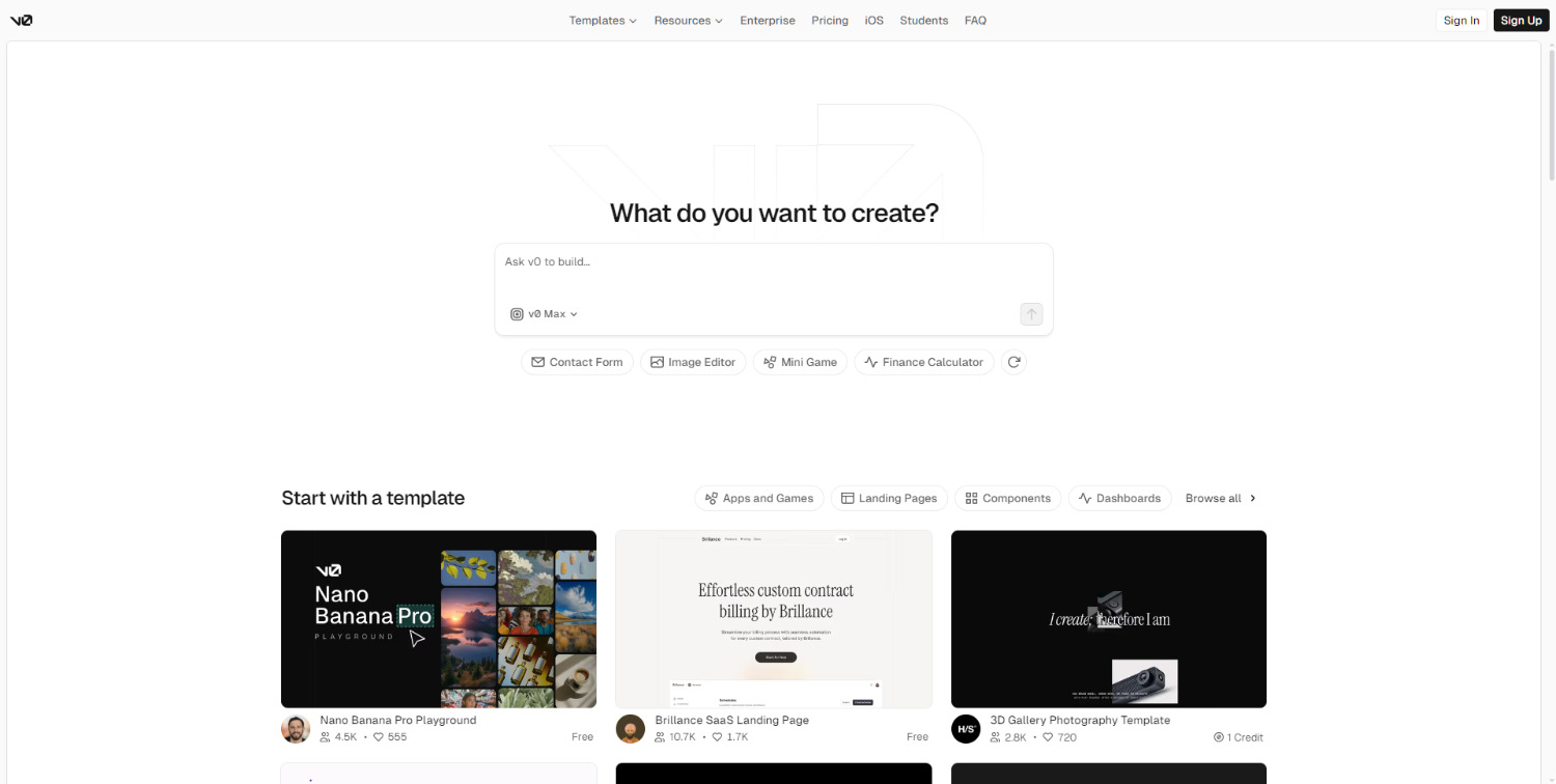 KI Website Builder v0 vercel
